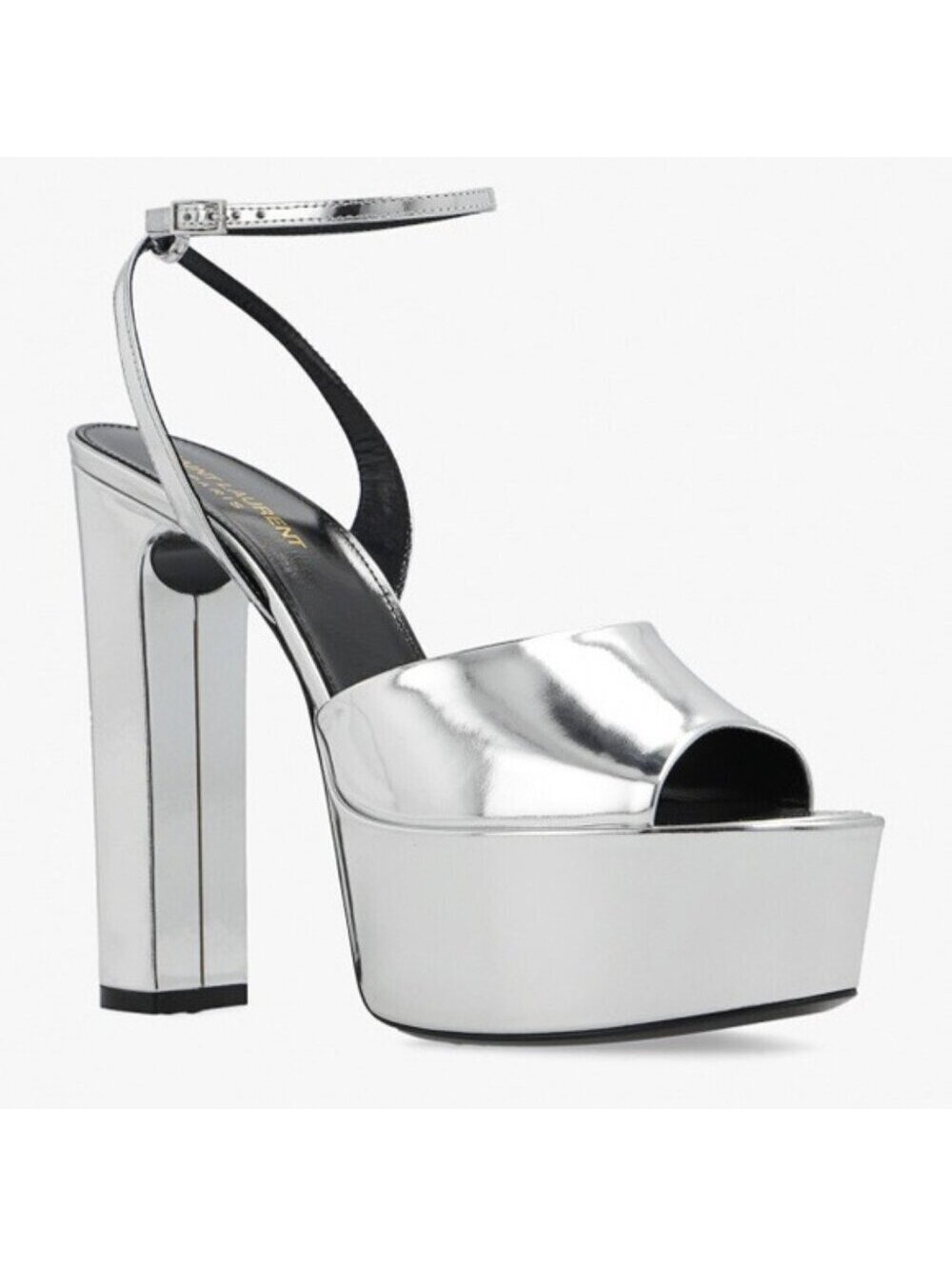 Saint Laurent Jodie Platform Sandals in Metallic Silver, Size 41 NEW +2 DustBags